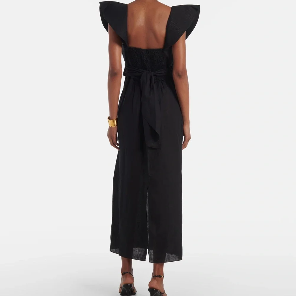 Johanna Ortiz Black Midi Dress with Statement Ruffle - Picture 2 of 4